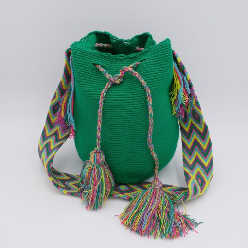 Green ethnic shoulder bag handmade in Colombia