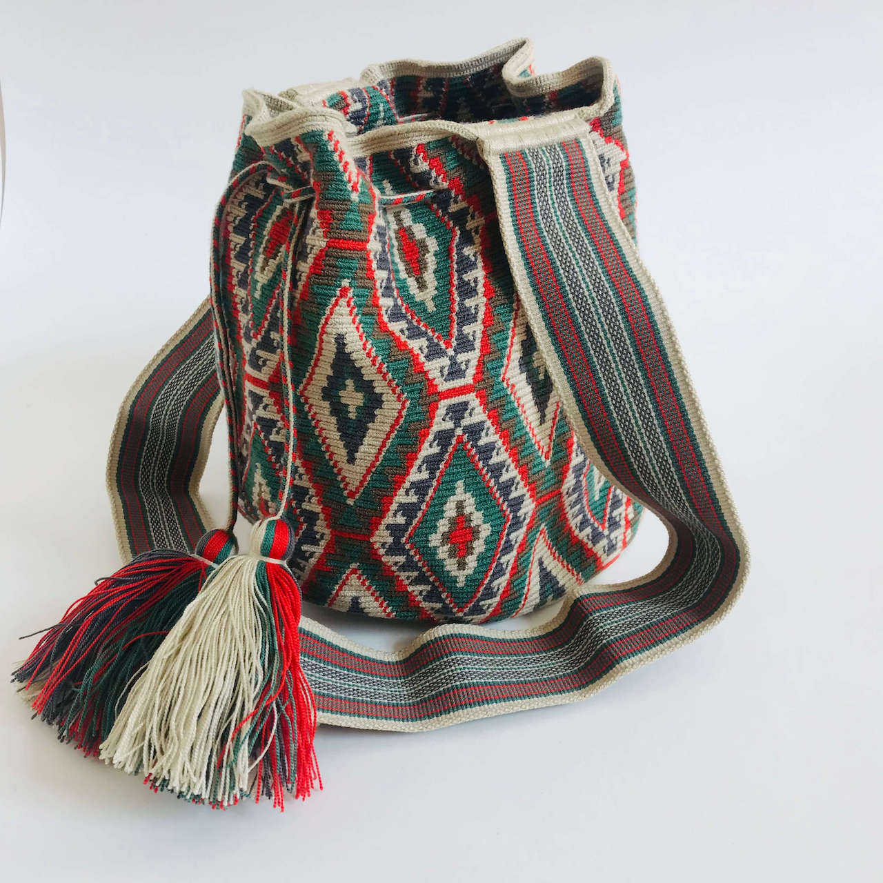 Wayuu Mochila Bag colors beige with crystals - Colombian Wayuu Mochila Bags  - Productos de Colombia.com